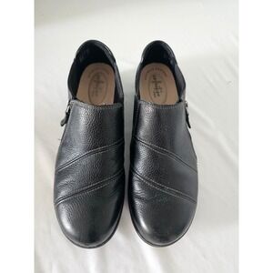 Comfortable Clarks Collection Loafers Womens 11 Black Leather Side Zip Shoes